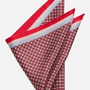 Pronto Uomo Check Pocket Square Red Brick Light Blue Cream